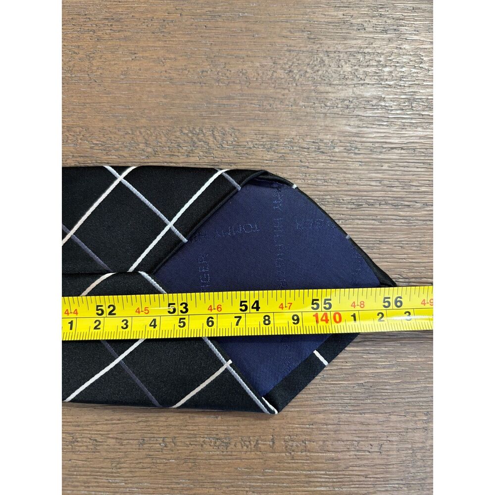Tommy Hilfiger Men's 100% Silk Tie Black White Windowpane Grid Made in USA VTG - Picture 6 of 6
